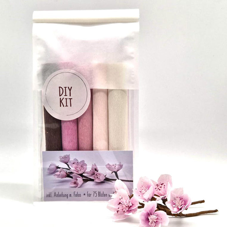 Kirschblüten DIY Kit aus Krepppapier, 4 Zweige oder 75 Blüten, 5 Farben