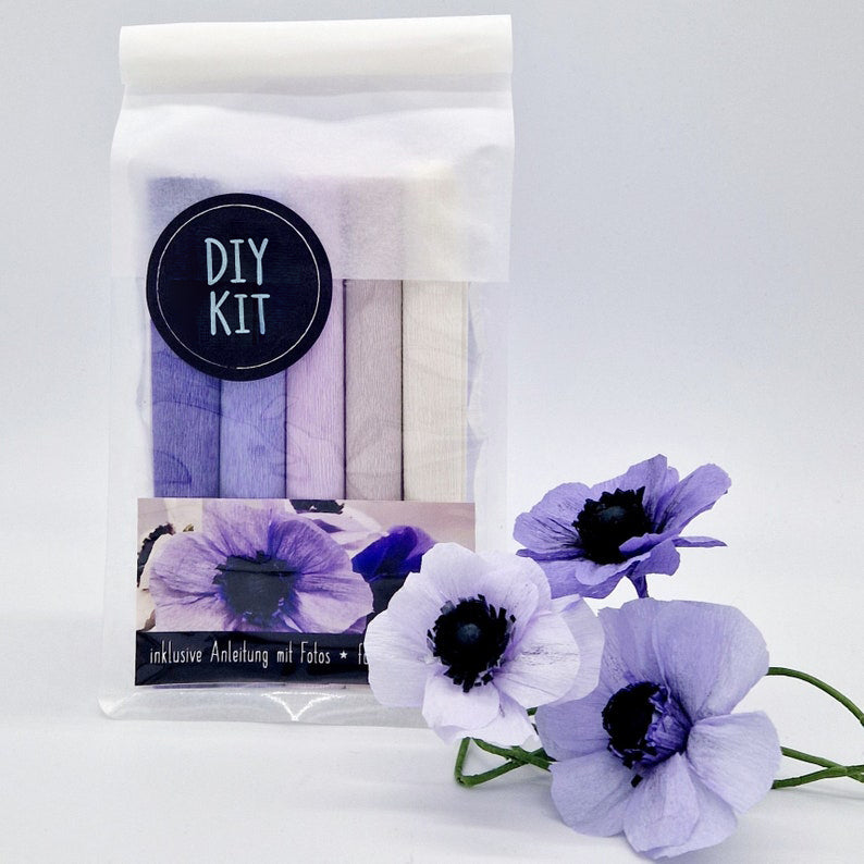 Anemonen aus Krepppapier DIY Kit für 8 Blumen mit Anleitung