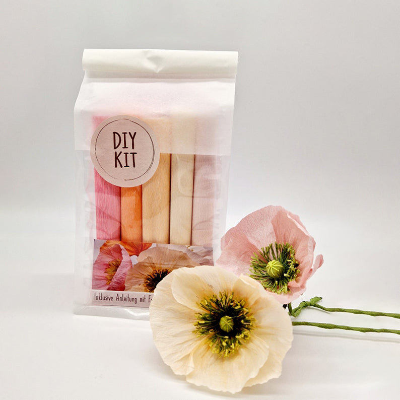 Island Mohn DIY Kit Krepppapier für 8 Blumen, 10-12cm, 4 Farbrichtungen