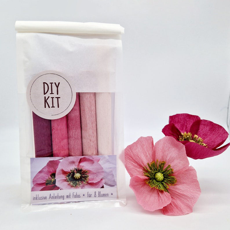 Island Mohn DIY Kit Krepppapier für 8 Blumen, 10-12cm, 4 Farbrichtungen