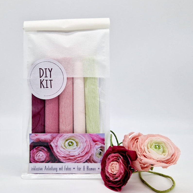 Ranunkeln aus Krepppapier DIY Kit für 8 Blumen mit Anleitung
