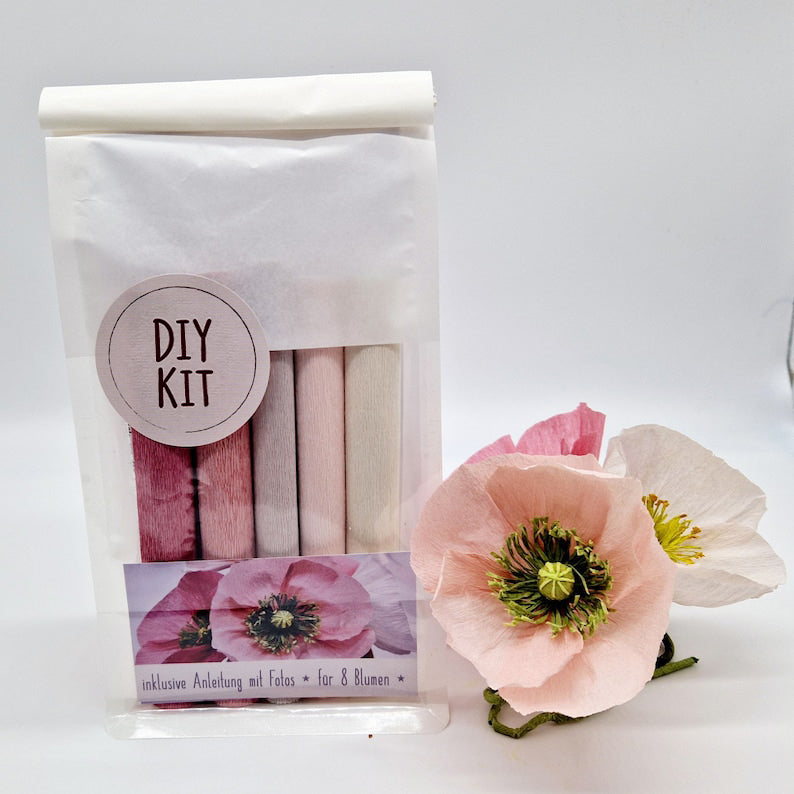 Island Mohn DIY Kit Krepppapier für 8 Blumen, 10-12cm, 4 Farbrichtungen