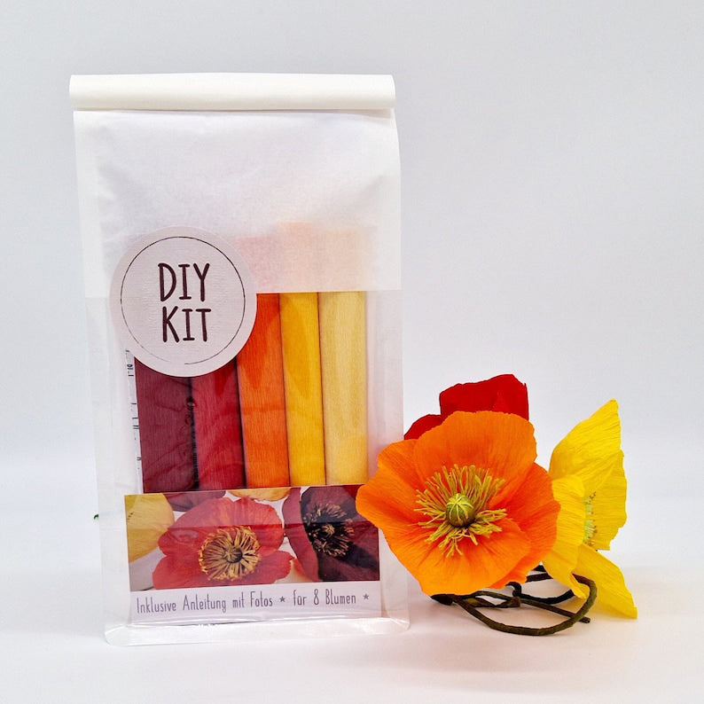 Island Mohn DIY Kit Krepppapier für 8 Blumen, 10-12cm, 4 Farbrichtungen
