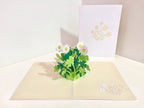 3D Pop-Up Grußkarte mit Gänseblümchen und Klee, zum Geburtstag, handgefertigt, 15x20 cm, mit Umschlag
