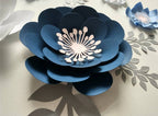 Papierblumen-Set Marineblau Taubenblau Weiß Hellrosa 18-22cm Wanddeko