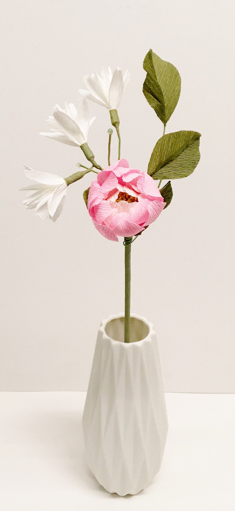 Pfingstrose Knospe & Blüte, Krepppapier Blume, Hochzeitsstrauß Geschenk