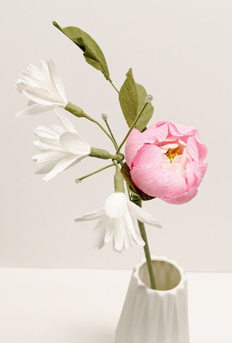 Pfingstrose Knospe & Blüte, Krepppapier Blume, Hochzeitsstrauß Geschenk