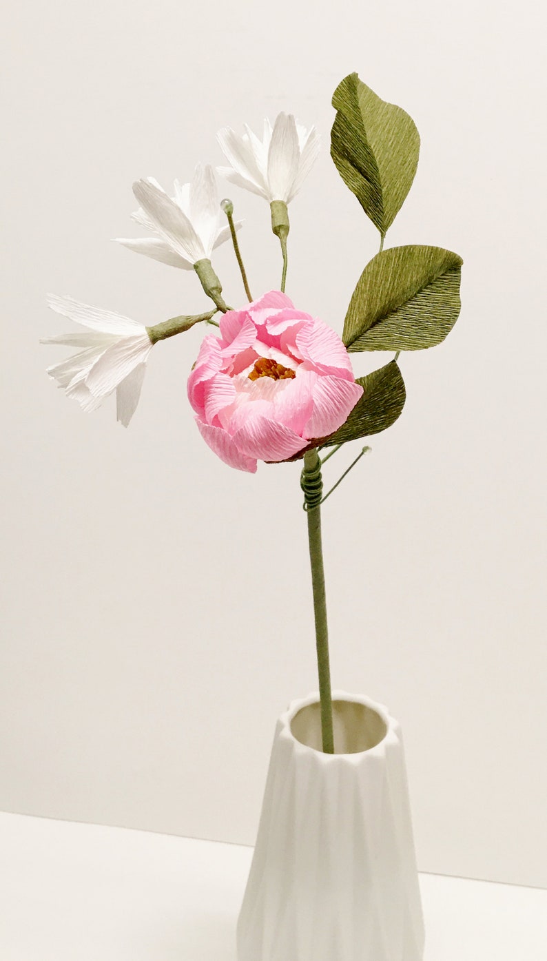 Pfingstrose Knospe & Blüte, Krepppapier Blume, Hochzeitsstrauß Geschenk
