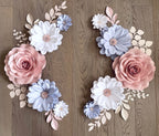 Papierblumen Wanddeko Set mit Namensschild für Kinderzimmer, Rosa Weiß, 23cm Rosen