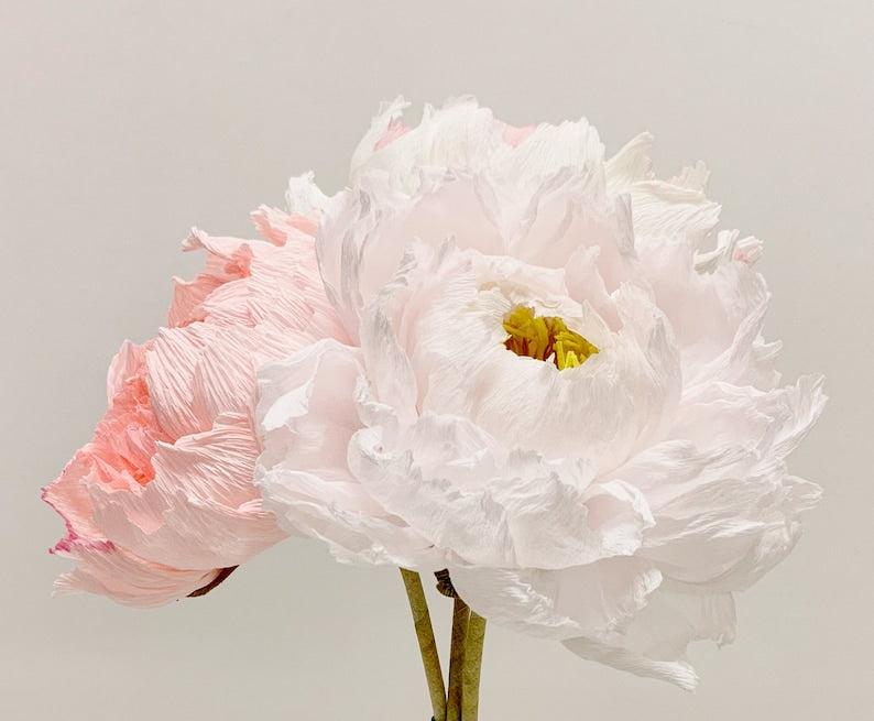 Krepppapier Pfingstrose Kunstblume, handgefertigt, 12 Zoll Stiel, 5,5 Zoll Blüte