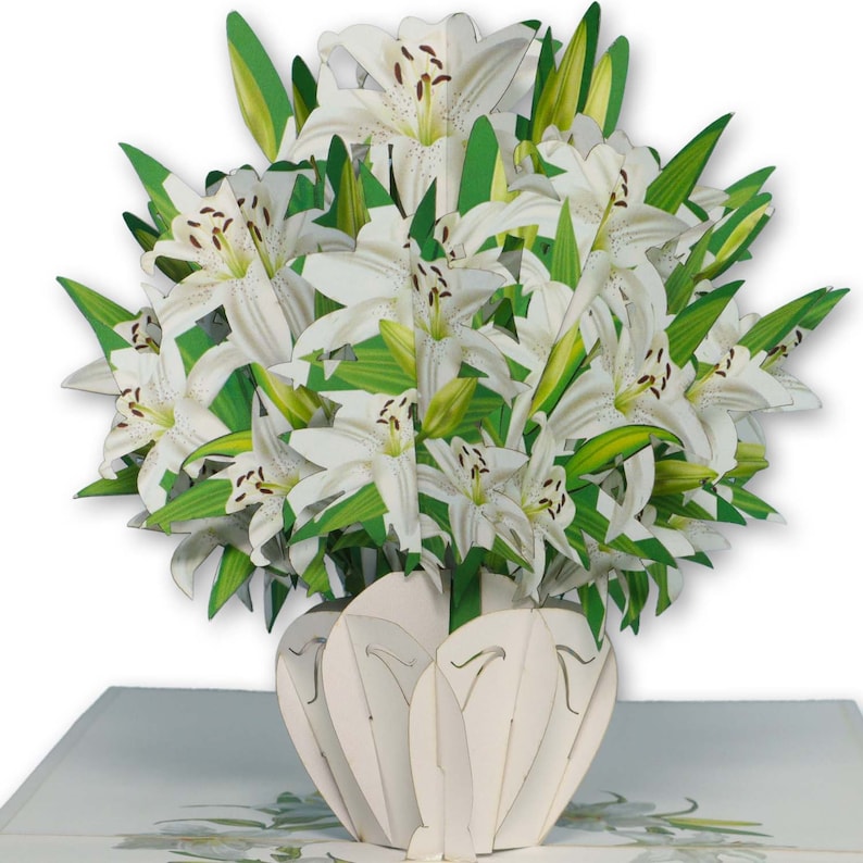 Pop Up Karte Blumen Lilien mit Vase 3D Geburtstagskarte Klappkarte 15x15 cm Grußkarte