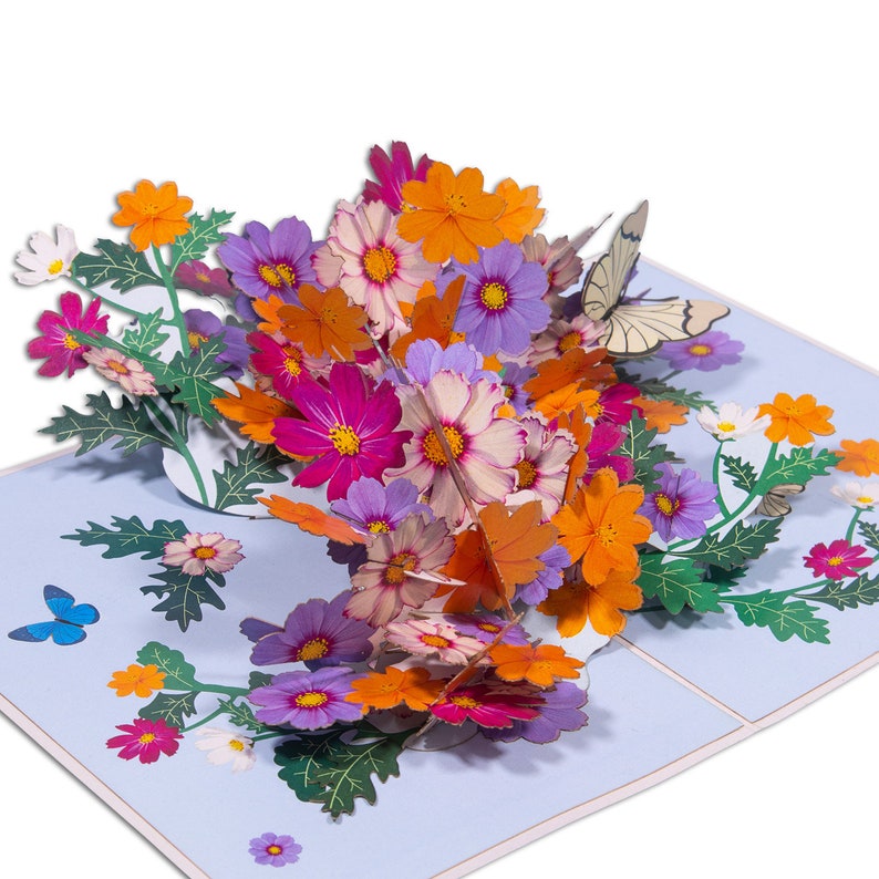 Pop Up Karte Blumen 3D Klappkarte mit Umschlag und Einleger, Blumenstrauß Grußkarte für Geburtstag, Muttertag, Gute Besserung, 11,5 x 17 cm