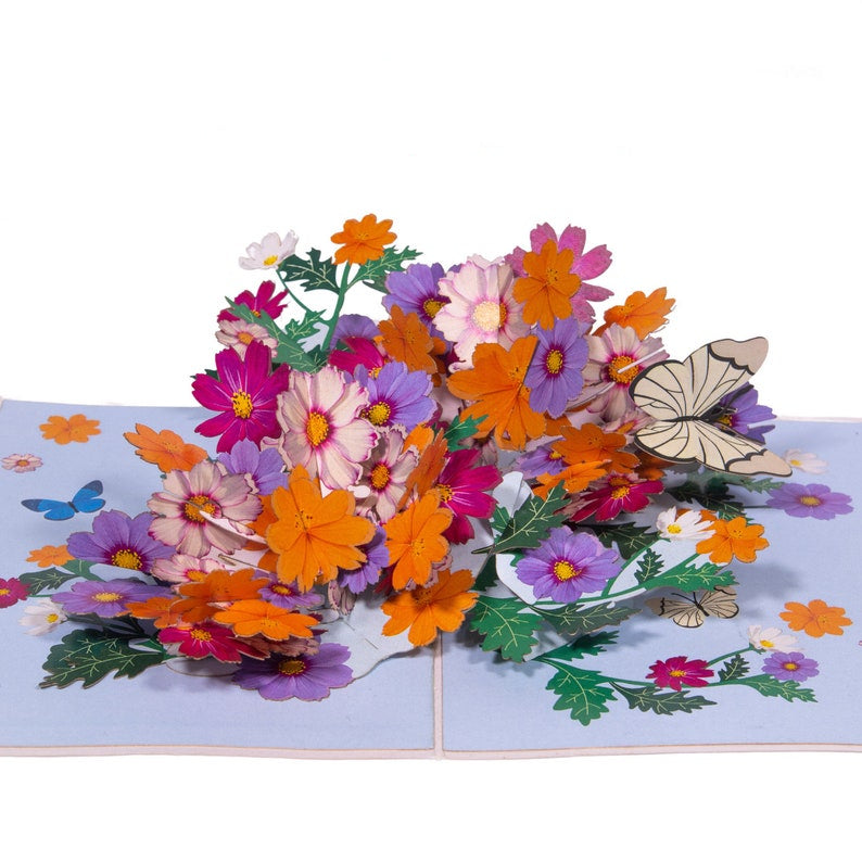 Pop Up Karte Blumen 3D Klappkarte mit Umschlag und Einleger, Blumenstrauß Grußkarte für Geburtstag, Muttertag, Gute Besserung, 11,5 x 17 cm
