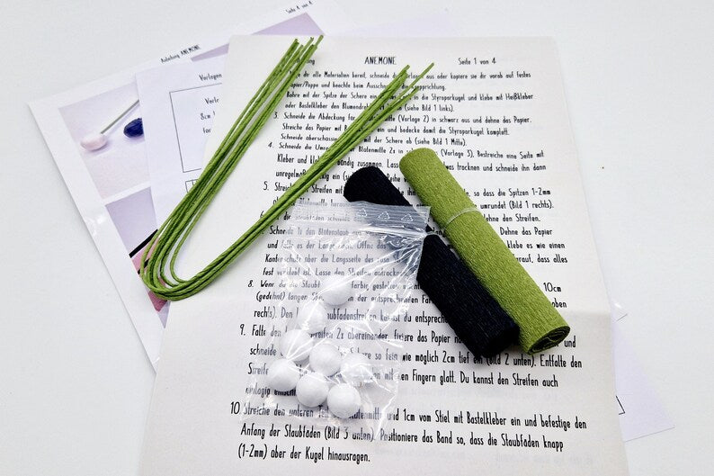 Anemonen aus Krepppapier DIY Kit für 8 Blumen mit Anleitung