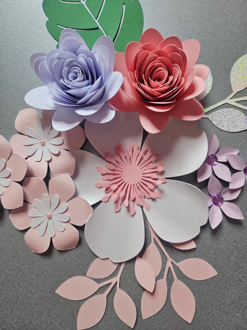 3D Papierblumen Wanddeko Set 60x60 cm aus Karton
