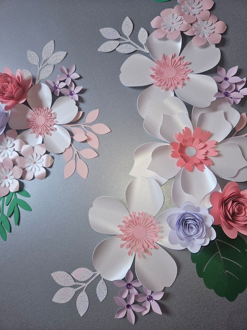 3D Papierblumen Wanddeko Set 60x60 cm aus Karton