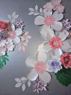 3D Papierblumen Wanddeko Set 60x60 cm aus Karton