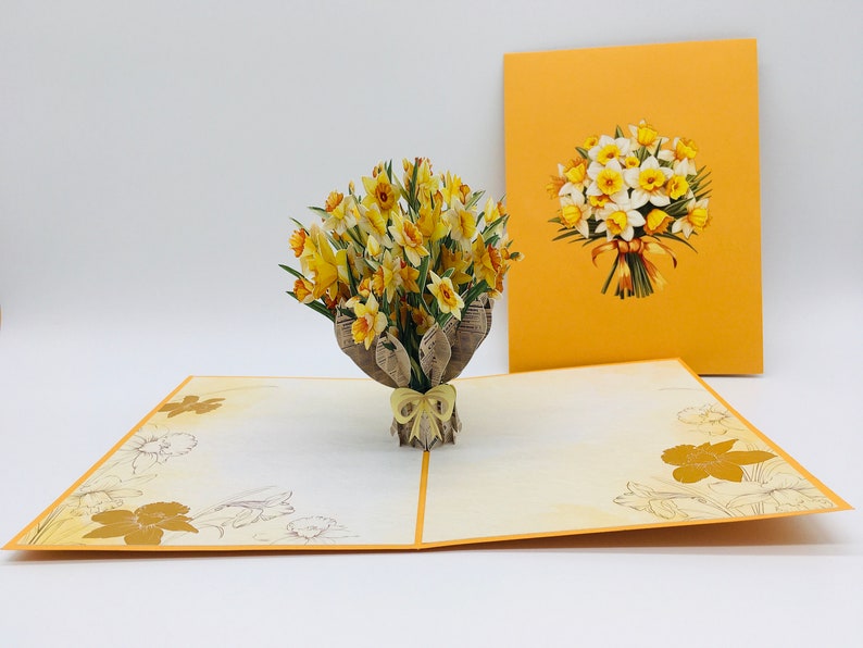 Narzissenstrauß Pop-up 3D-Karte Glückwunschkarte Muttertag 15x20 cm