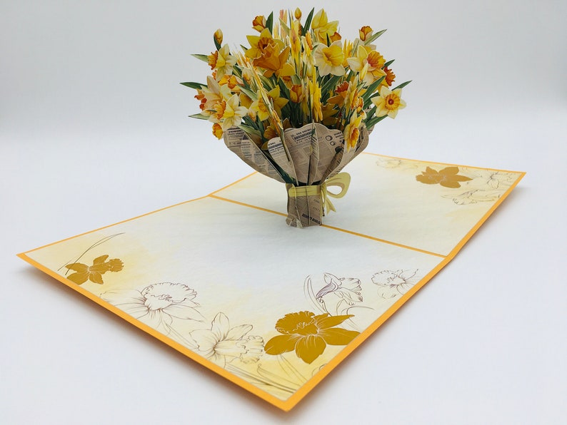Narzissenstrauß Pop-up 3D-Karte Glückwunschkarte Muttertag 15x20 cm