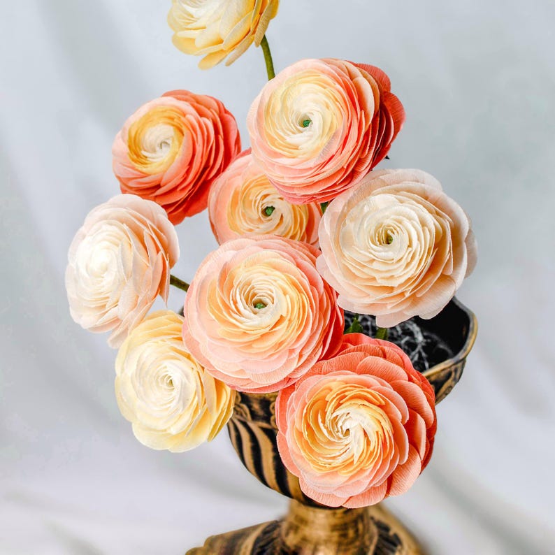 Krepppapier Ranunkeln, realistische Papierblumensträuße, Hochzeitsdeko Geschenk
