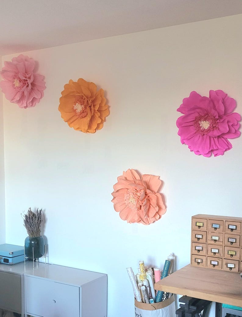 50 cm Papierblume Wanddekoration, künstliche Blume, Boho-Stil 70er, Fuchsia, Lachs, Orange, Hellrosa