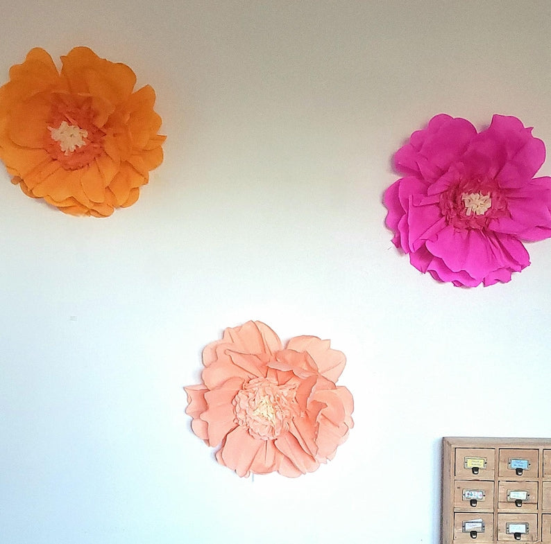 50 cm Papierblume Wanddekoration, künstliche Blume, Boho-Stil 70er, Fuchsia, Lachs, Orange, Hellrosa
