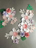 3D Papierblumen Wanddeko Set 60x60 cm aus Karton