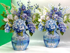 Blauer Hortensie 3D Pop-Up Blumenstrauß mit Grußkarte und Umschlag, 25x30 cm