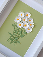 3D Gänseblümchen Wanddeko, gerahmt, Papierkunst, 265x215x30 mm, Blumen Deko, Geschenk