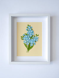 Gerahmtes 3D Papierbild Vergissmeinnicht - Florale Wanddekoration mit Holzrahmen, 265x215x30 mm