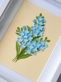 Gerahmtes 3D Papierbild Vergissmeinnicht - Florale Wanddekoration mit Holzrahmen, 265x215x30 mm