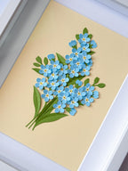 Gerahmtes 3D Papierbild Vergissmeinnicht - Florale Wanddekoration mit Holzrahmen, 265x215x30 mm