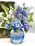 Blauer Hortensie 3D Pop-Up Blumenstrauß mit Grußkarte und Umschlag, 25x30 cm