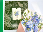 Blauer Hortensie 3D Pop-Up Blumenstrauß mit Grußkarte und Umschlag, 25x30 cm
