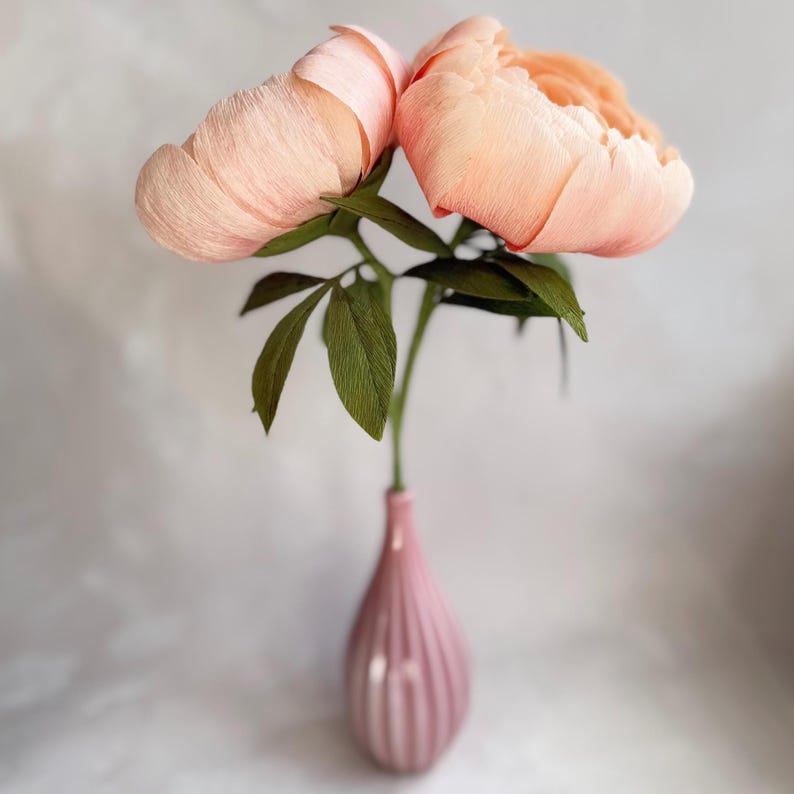 Coral Charm Peony Einzelstiel, handgefertigtes Krepppapier, 30cm, Pfirsich, Hochzeitsgeschenk