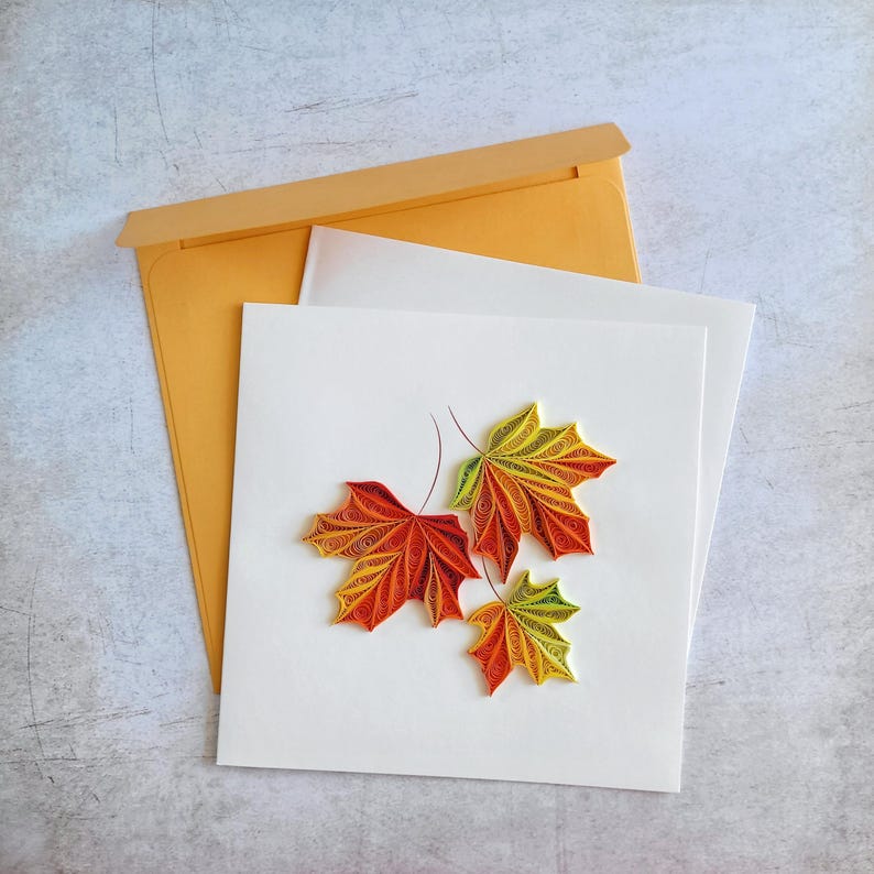 Quilling Grußkarte Ahornblätter - Handgemachte 3D Karte Herbstblätter - Papierkunst Herbstkarte - Geschenk für Naturliebhaber