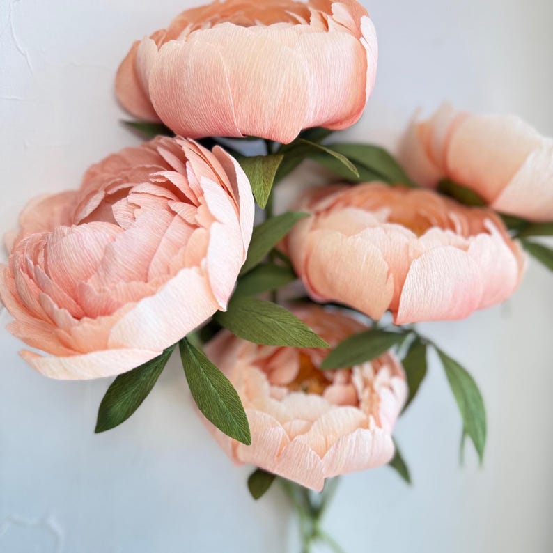 Coral Charm Peony Einzelstiel, handgefertigtes Krepppapier, 30cm, Pfirsich, Hochzeitsgeschenk
