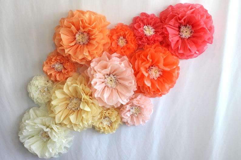 Coral Peach Papierblumen-Wanddekor, 10er-Set Gewebe Pfingstrosen Hintergrund