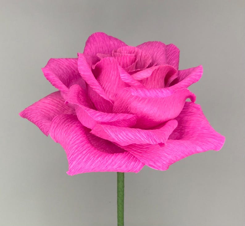 Krepppapier Rose, handgefertigt, 12 Zoll Stiel, 6 Zoll Blüte, Hochzeitsstrauß, Wohnkultur, Geschenk