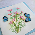 Quilling Grußkarte Schmetterlinge mit Blumen 3 - Handgefertigte Papierkunst, 15x15 cm, inkl. Umschlag