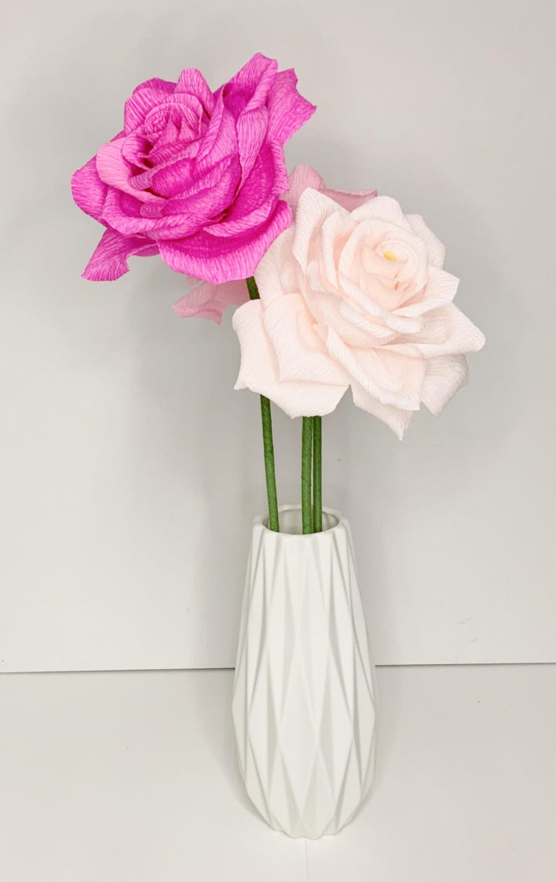 Krepppapier Rose, handgefertigt, 12 Zoll Stiel, 6 Zoll Blüte, Hochzeitsstrauß, Wohnkultur, Geschenk