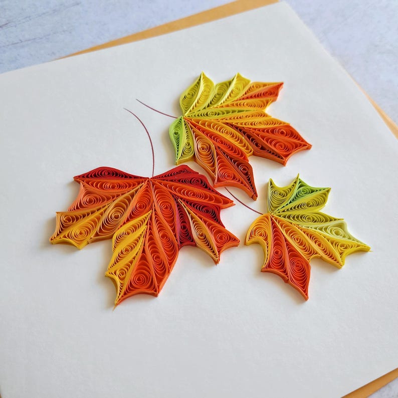 Quilling Grußkarte Ahornblätter - Handgemachte 3D Karte Herbstblätter - Papierkunst Herbstkarte - Geschenk für Naturliebhaber