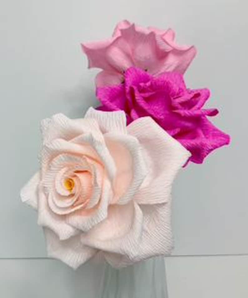 Krepppapier Rose, handgefertigt, 12 Zoll Stiel, 6 Zoll Blüte, Hochzeitsstrauß, Wohnkultur, Geschenk