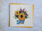 Quilling Grußkarte Korb mit Sonnenblumen - 3D Blumenkarte, 15 cm x 15 cm, inkl. Umschlag