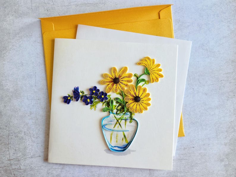 Quilling Grußkarte Blumenvase - 3D Handgemachte Blumen Karte - Geburtstagskarte, Muttertagskarte - Papierkunst