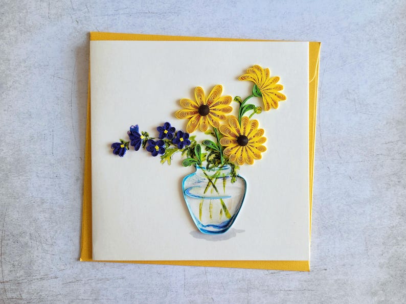 Quilling Grußkarte Blumenvase - 3D Handgemachte Blumen Karte - Geburtstagskarte, Muttertagskarte - Papierkunst