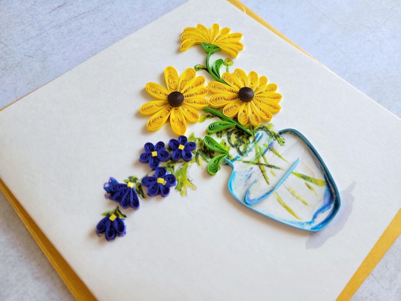 Quilling Grußkarte Blumenvase - 3D Handgemachte Blumen Karte - Geburtstagskarte, Muttertagskarte - Papierkunst