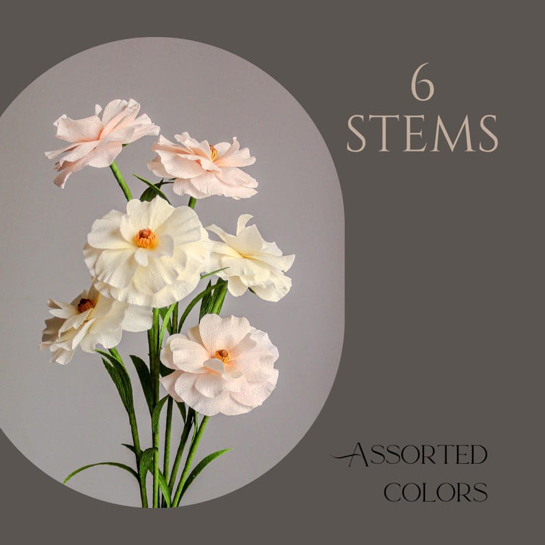 Schmetterlings-Ranunkeln aus Krepppapier, künstliche Papierblumen Deko, 30 cm, Rosa/Weiß-Creme, Mehrfarbig