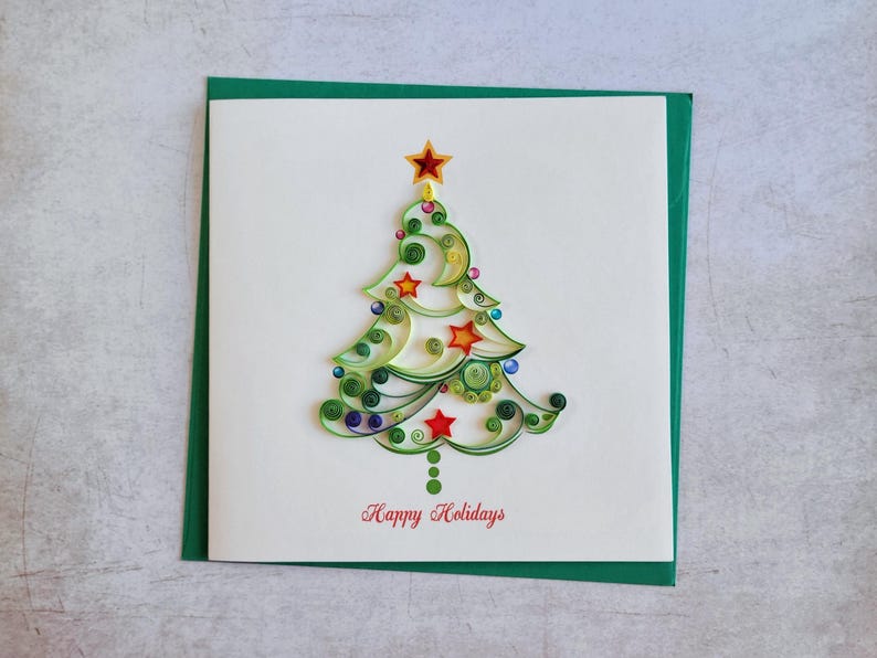 Quilling Grußkarte Weihnachtsbaum - 3D Tannenbaum Handgemachte Weihnachtskarte