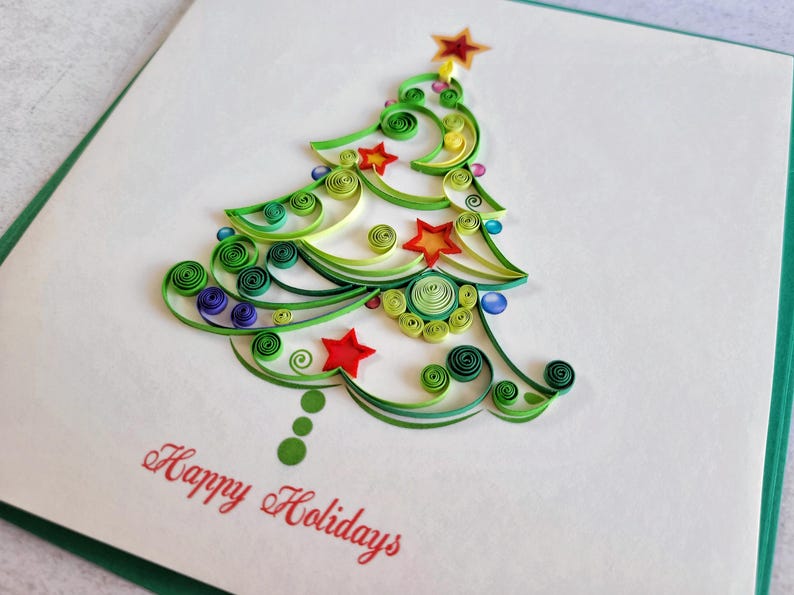 Quilling Grußkarte Weihnachtsbaum - 3D Tannenbaum Handgemachte Weihnachtskarte